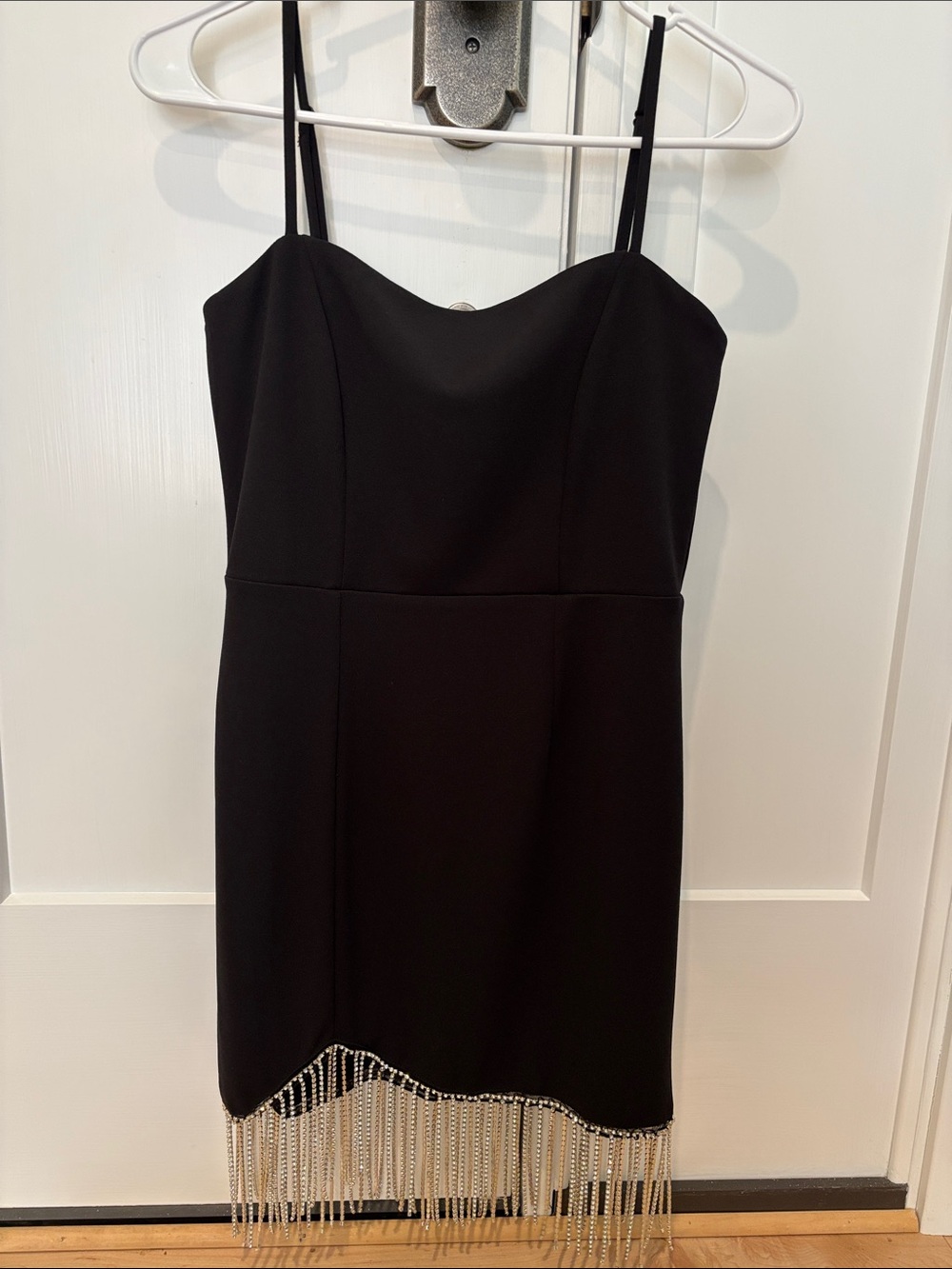 Trixxi Black Mini Dress with Rhinestone Fringe Hem